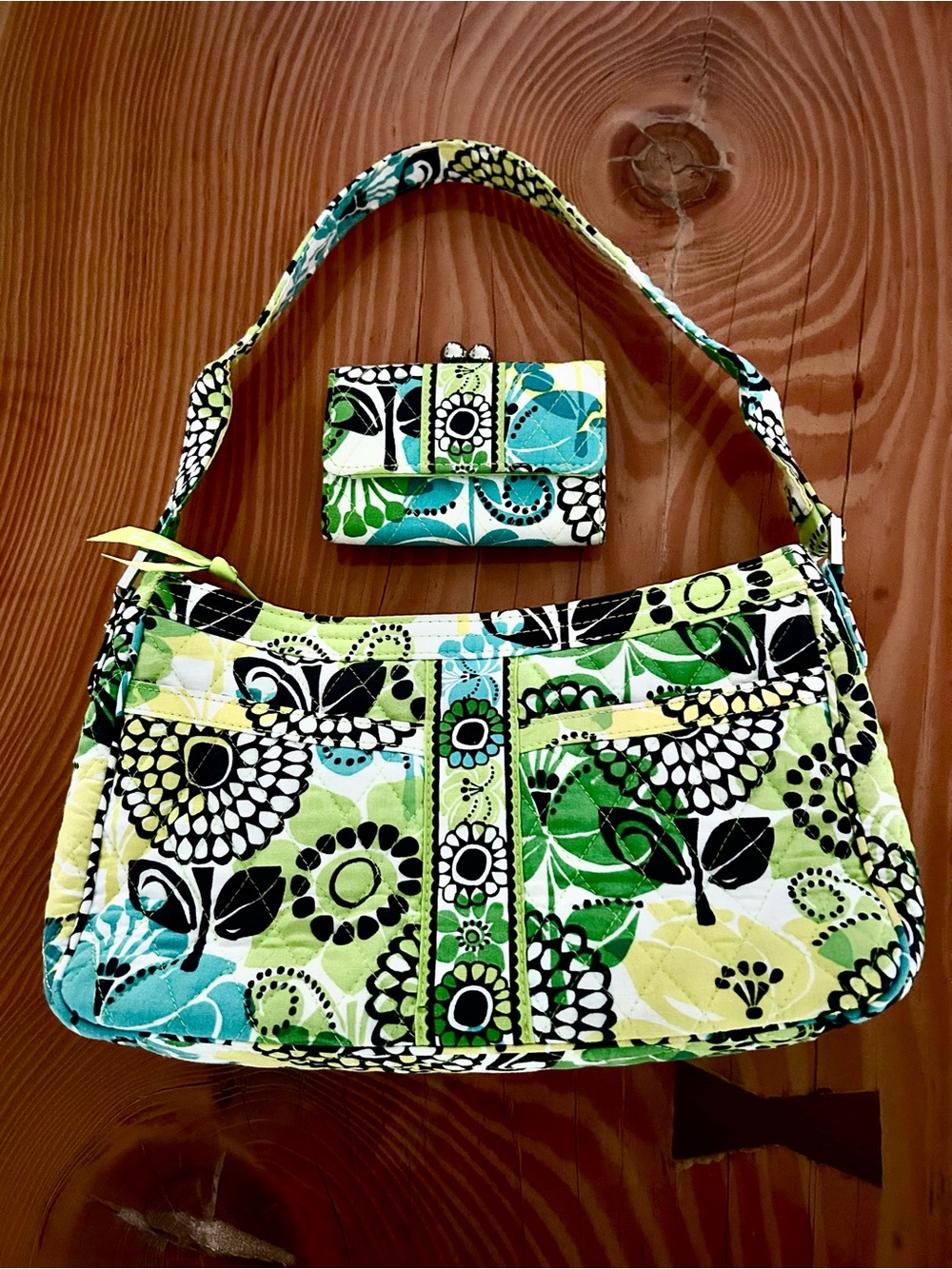 Vera Bradley Lime’s Up Shoulder Bag with Matching Wallet
